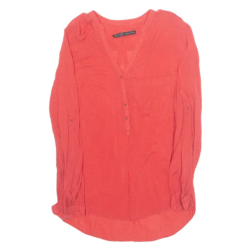Zara Womens Top Red V-Neck Long Sleeve Spotted M 1
