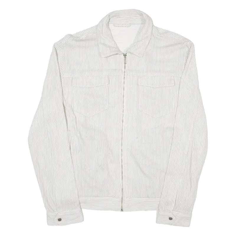 Zara Womens Track Jacket White Viscose Striped L 1