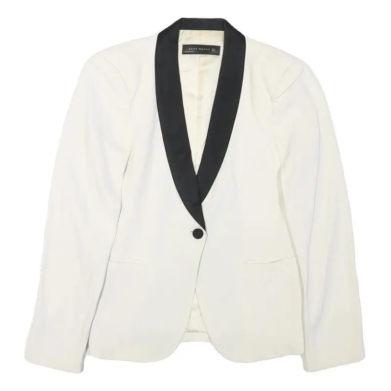 Zara Womens White & Black Contrast Blazer Jacket M Polyester Blend Button 1