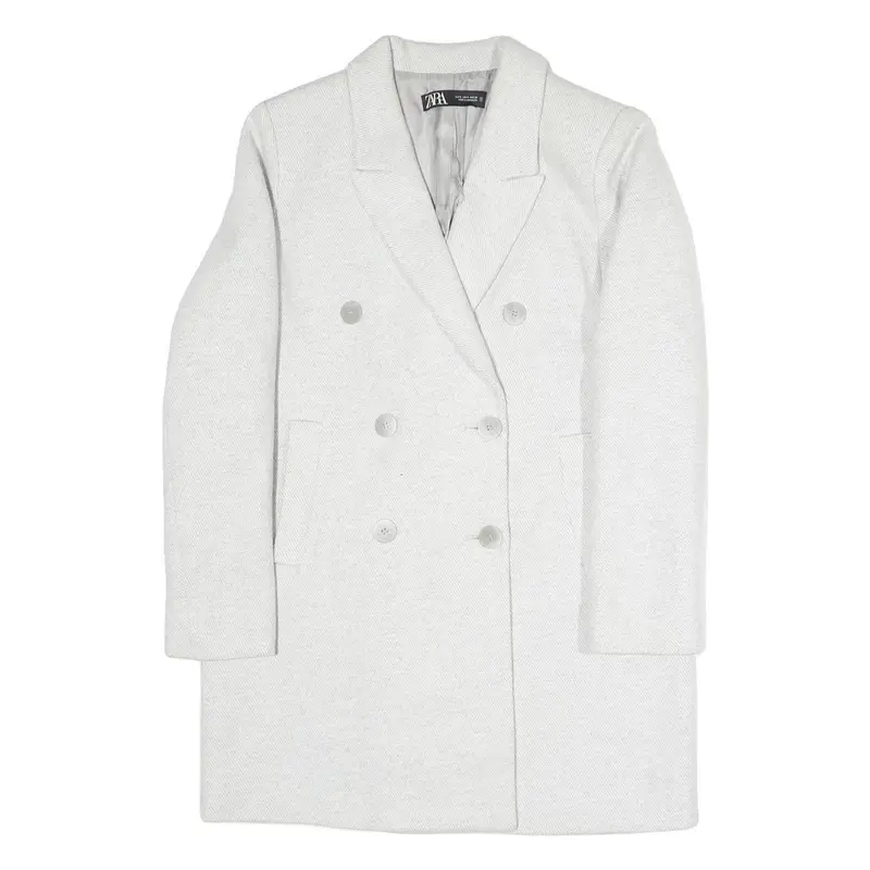 Zara Womens White Coat S Cotton Blend Double Breasted Button Classic Elegant 1