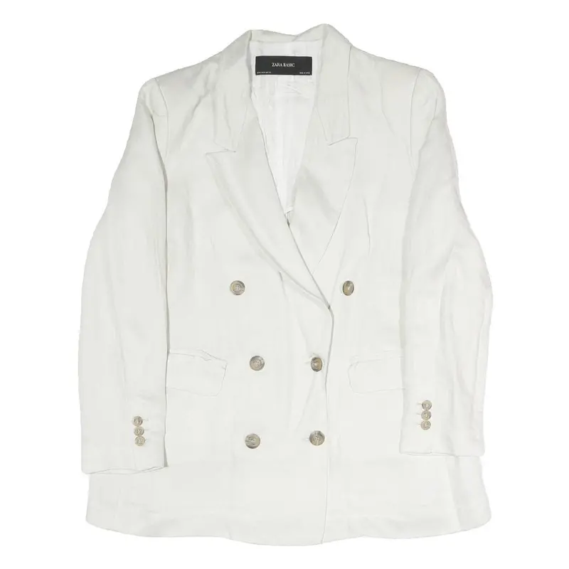 Zara Womens White Double Breasted Jacket M Polyester Blend Button Closure 1