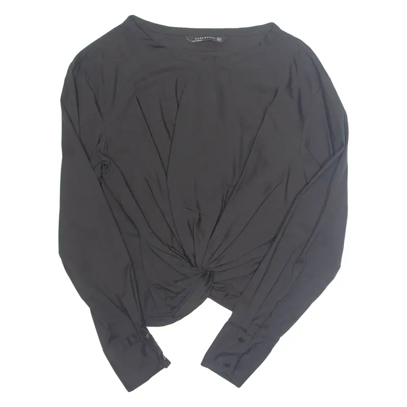Zara Womens Wrap Shirt Black Long Sleeve Xs 1