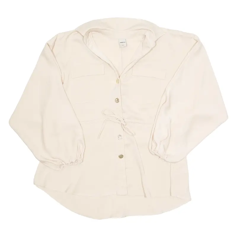 Zebra Elasticated Adjustable Waist Womens Blouse Beige Collared Long Sleeve M 1