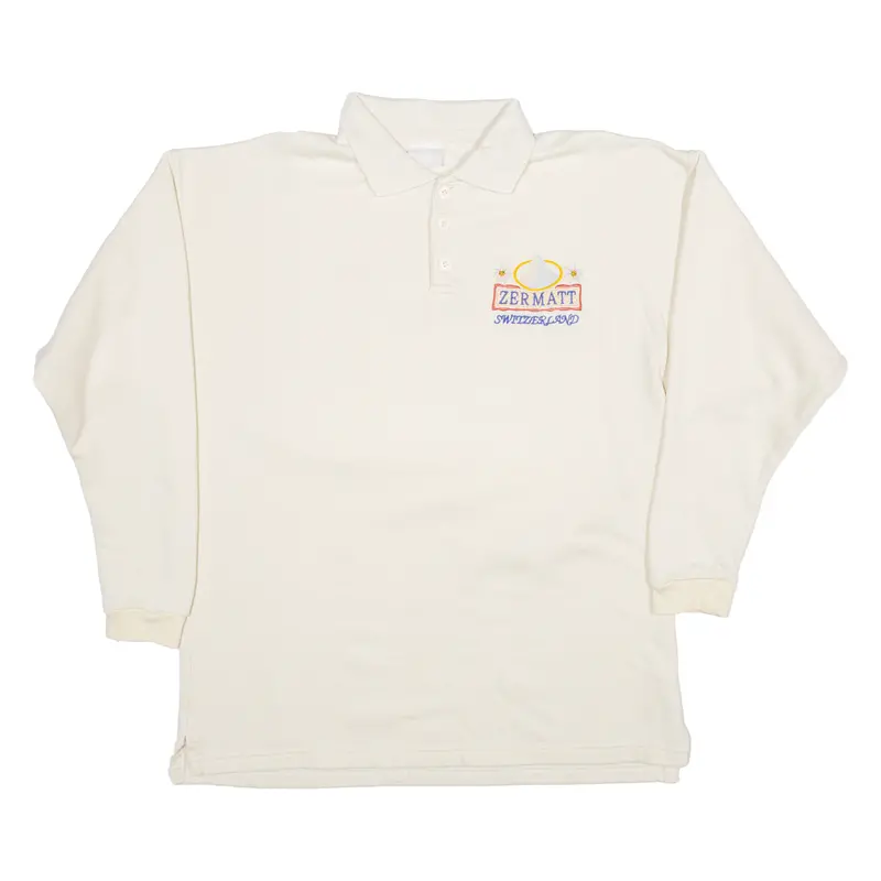 Zermatt Switzerland Mens Sweatshirt Cream Button Neck M 1