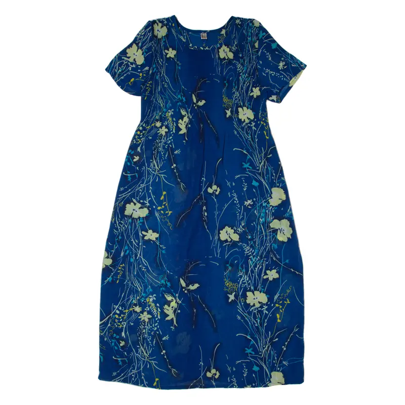 Zhe Jangouhai Garment Factory Sheer Womens Day Dress Blue Floral Long L 1