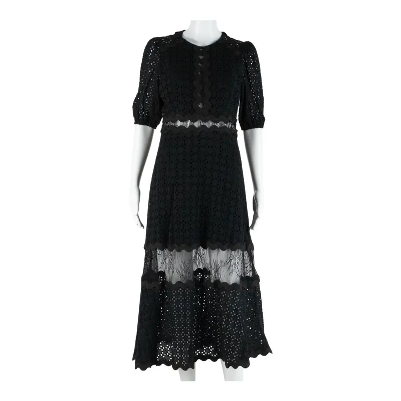 Zimmermann Womens A-Line Dress Black Short Sleeve Long L 1