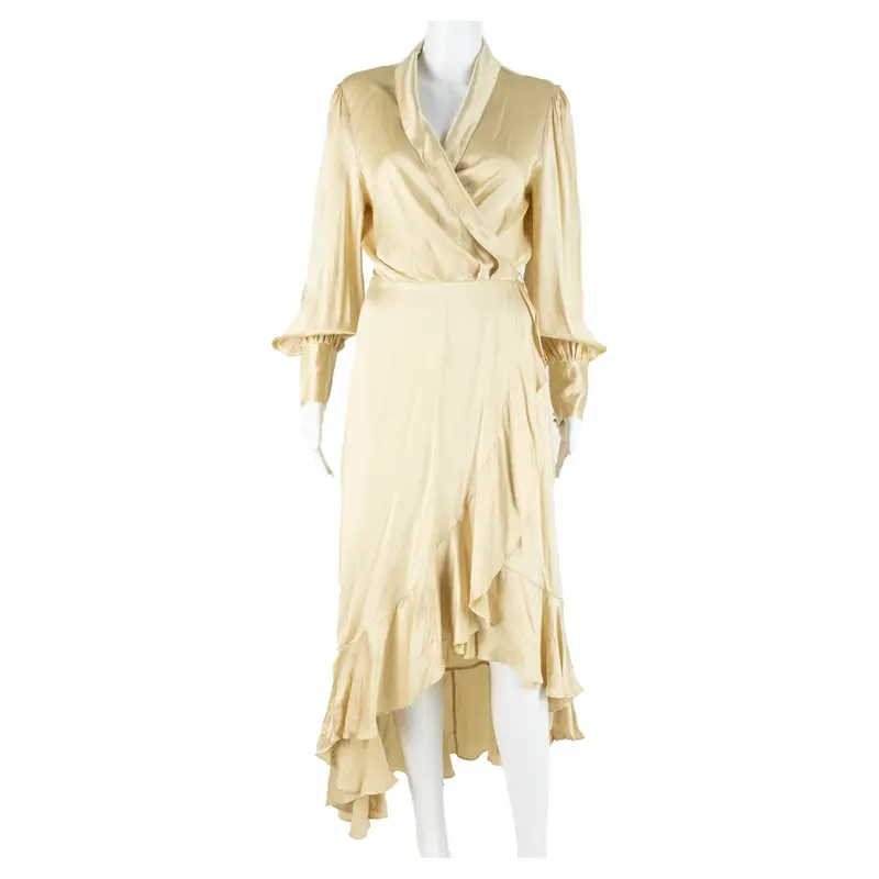 Zimmermann Womens Wrap Dress Gold Silk Long Sleeve Midi Xs 1