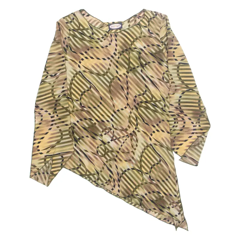 Zoey And Beth Womens Printed Blouse Beige Long Sleeve Crazy Pattern M 1