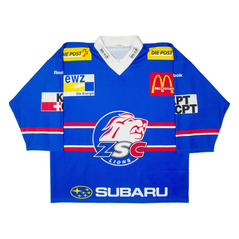 Zsc Lions Hockey Mens Jersey Blue 3/4 Sleeve Usa V-Neck Xl 1