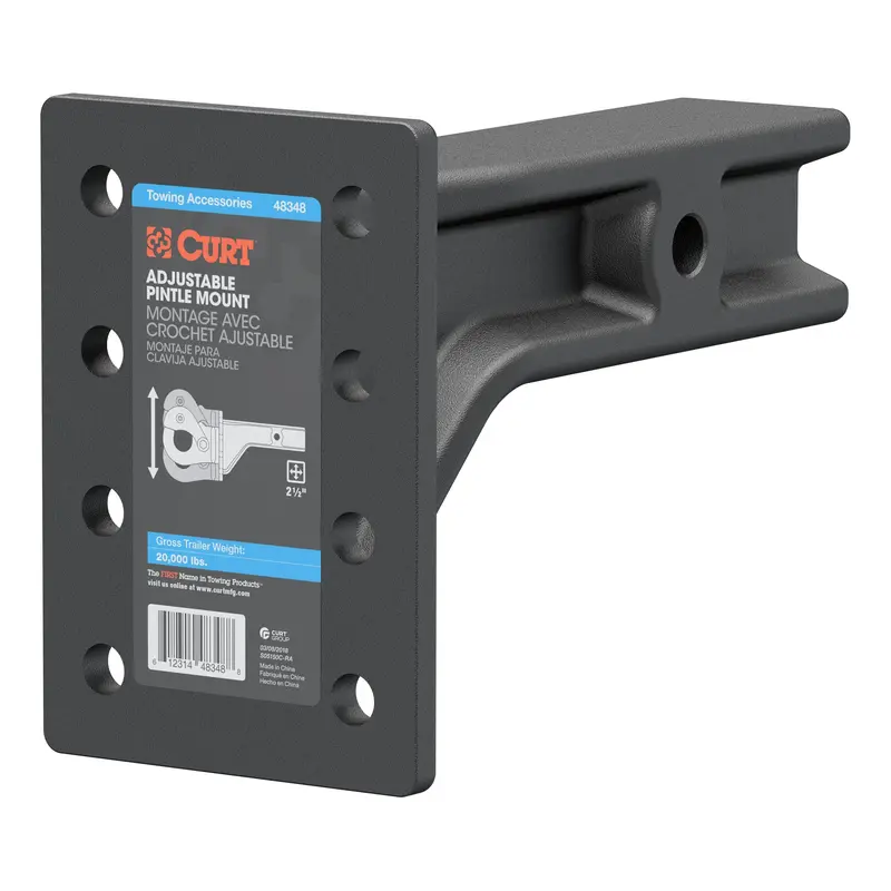 Curt Adjustable Pintle Hook Mount – 2.5-Inch Shank, 20,000-Lb Capacity, 7.25-Inch Height 1