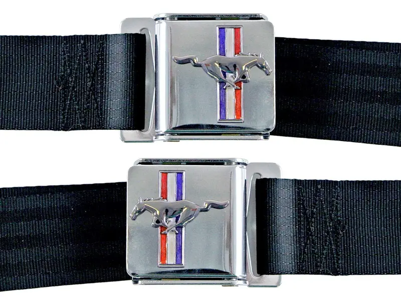 Drake Automotive Sb-Bk-H Vintage Seat Belts – 1964–1973 Mustang Reproduction With Embossed Logo 1