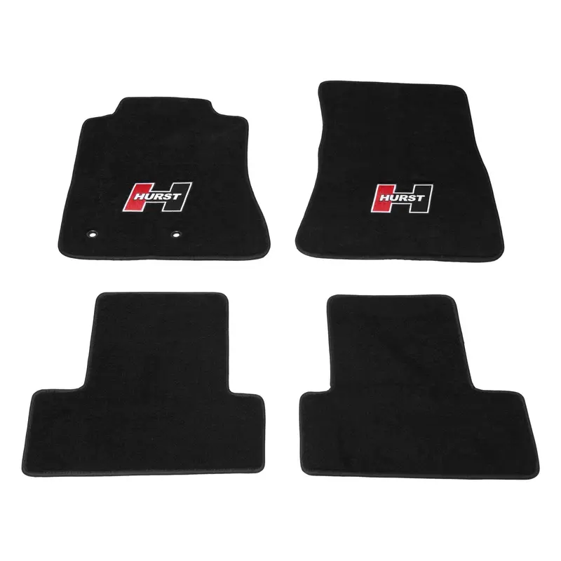 Hurst 6370021 Floor Mat Kit; Black; Non-Slip Backing; Hurst Red Logo; Front And Rear; 1