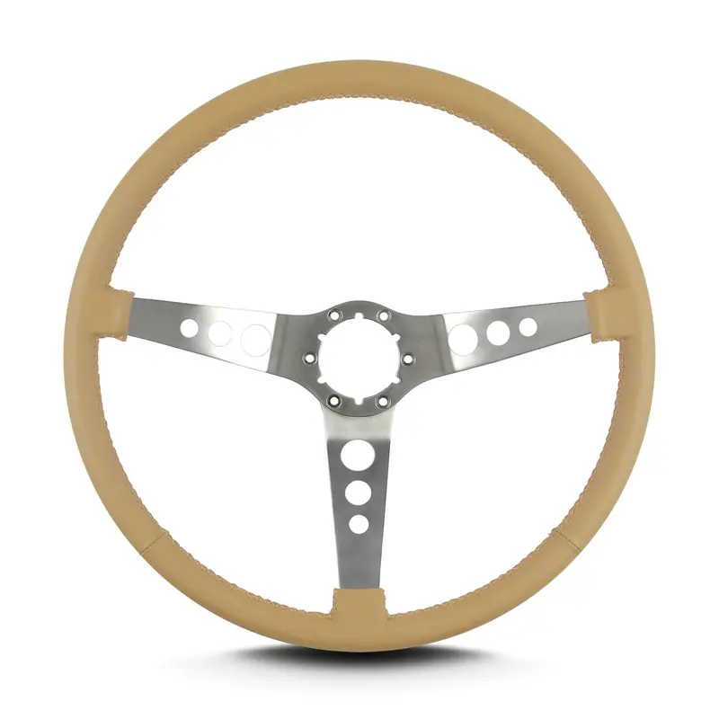 Lokar Lecarra Hot Rod Steering Wheel – 15-Inch Tan Leather, Brushed Aluminum Spokes, Thin Grip 1