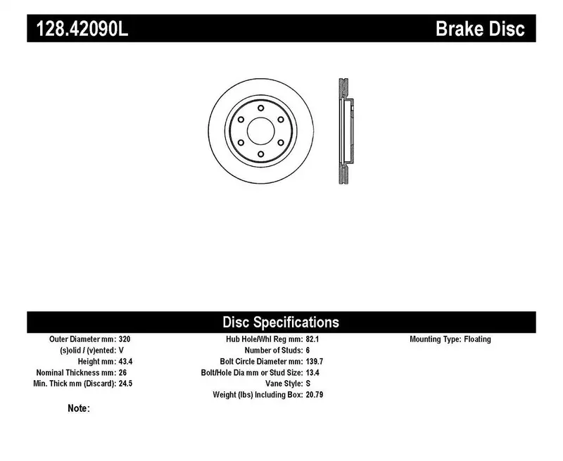 Stoptech 128.42090L Cross-Drilled Front Left Brake Rotor 1