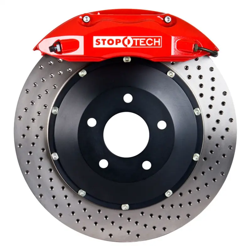 Stoptech 83.135.0047.72 Big Brake Kit – Red Calipers With Drilled Two-Piece Front Rotors 1