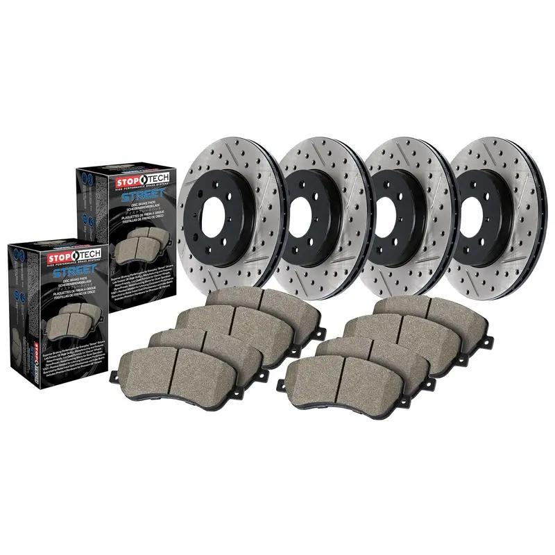 Stoptech 935.39076 Stoptech Street Axle Pack; Drilled And Slotted; 4 Wheel Brake Kit 1