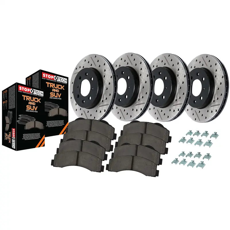 Stoptech 968.66043 Complete 4-Wheel Brake Kit — Slotted And Drilled Rotors With Performance Pads 1