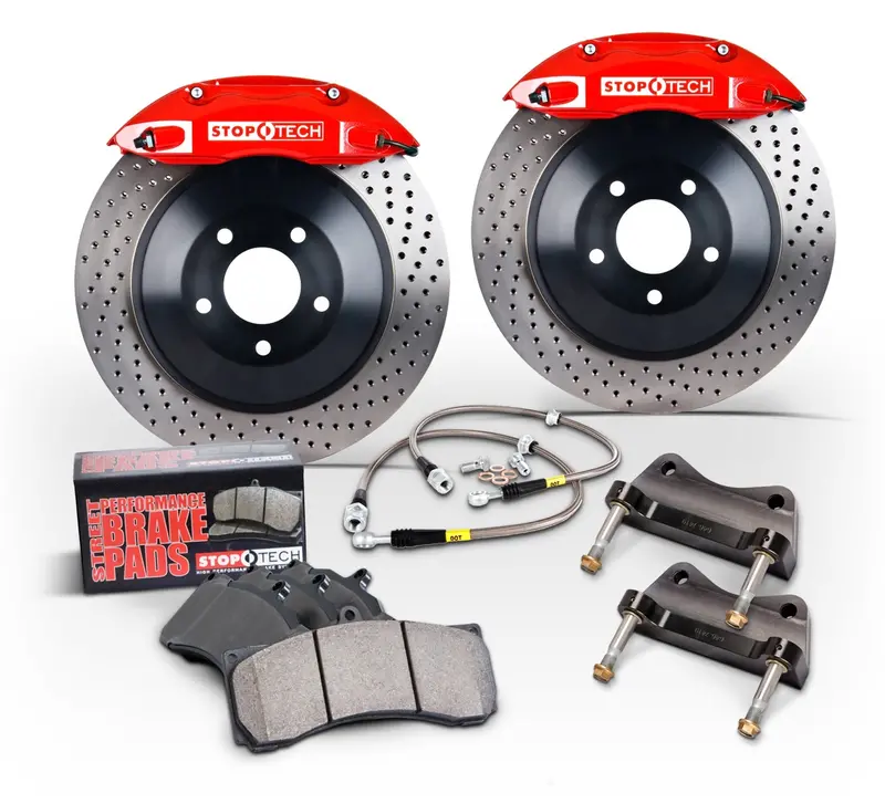 Stoptech Big Brake Kit – Front, Red Calipers With Slotted One-Piece Rotors For Improved Thermal Management 1